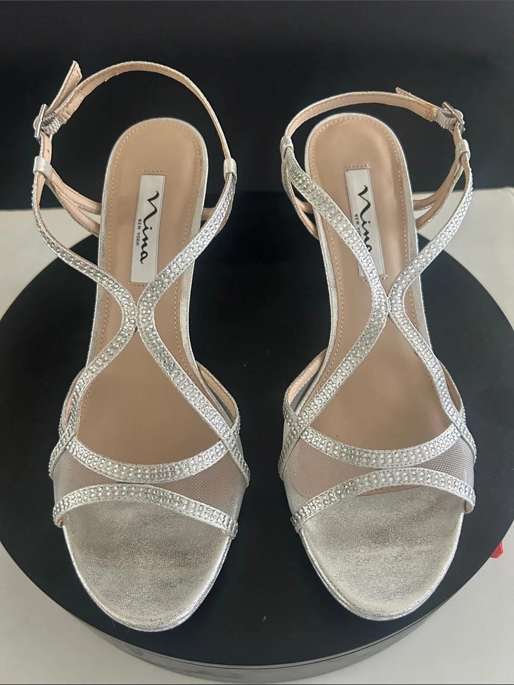 Nina Silver Glitter Strappy Heels